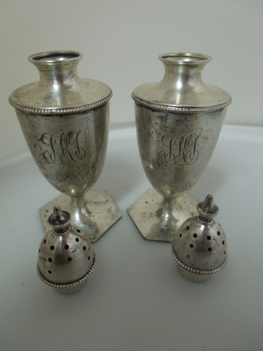 s399 Vintage Sterling Silver Crown Salt & Pepper Shakers  