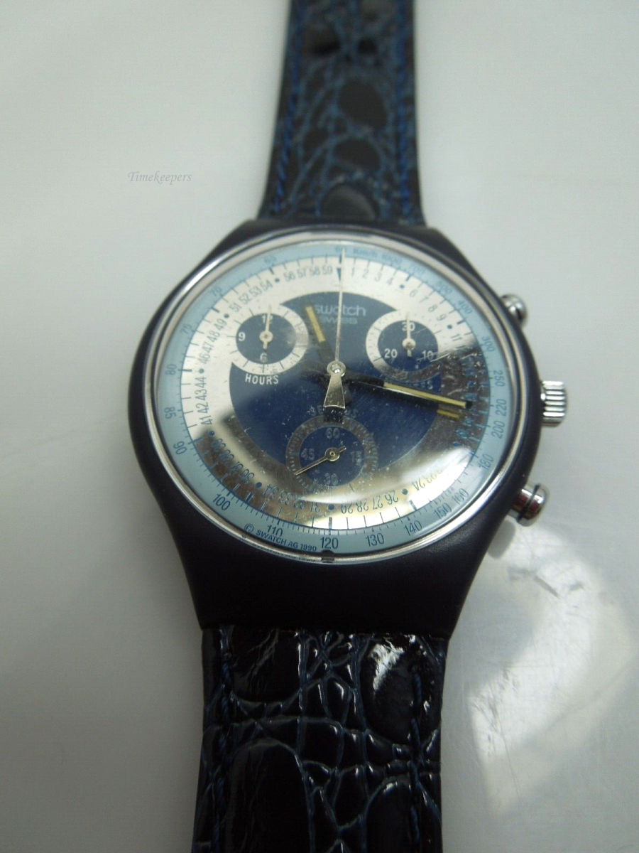 s758 1992 Swatch Watch Silver Star Chrono Chronograph Leather SCN102 with original box 