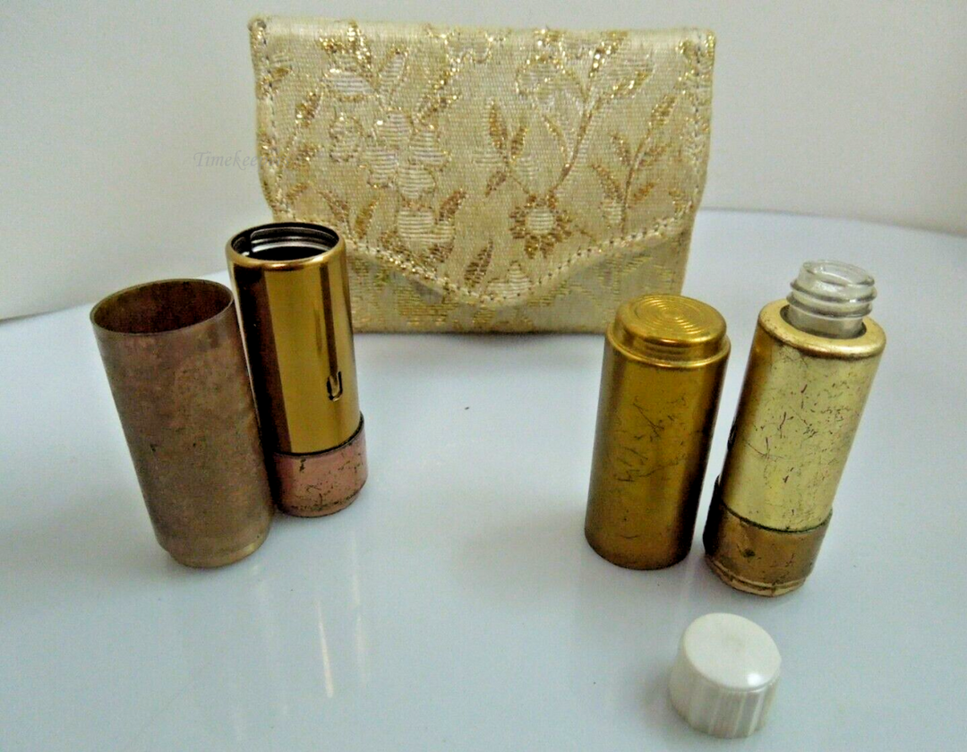t068 Vintage Lipstick tube holder & Perfume Bottle holder Empty in small case Pre-owned