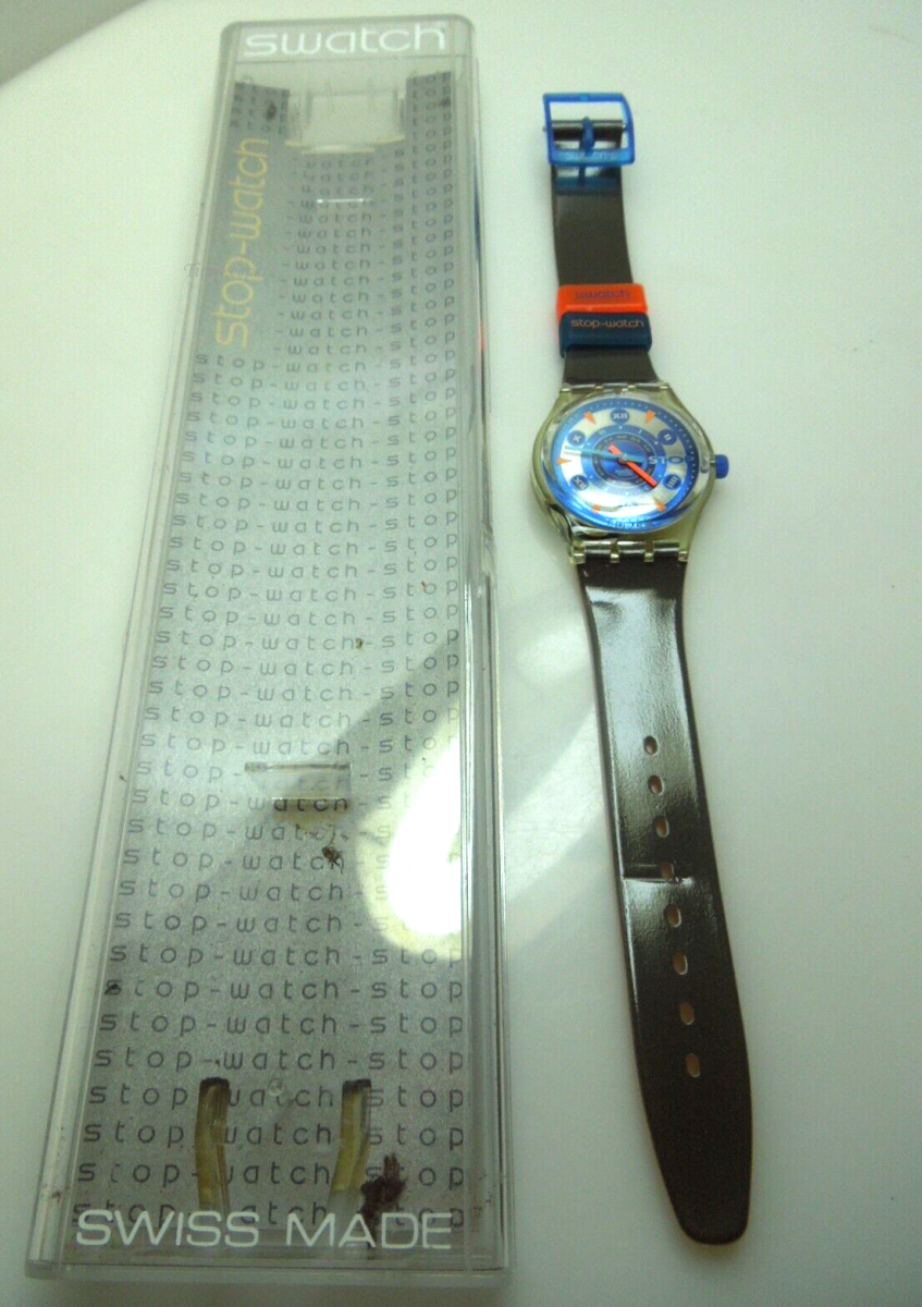 s496 1994 Swatch Le Walk Le Swatch Le Game Metal Flash SSK105 Original Box Grey Strap