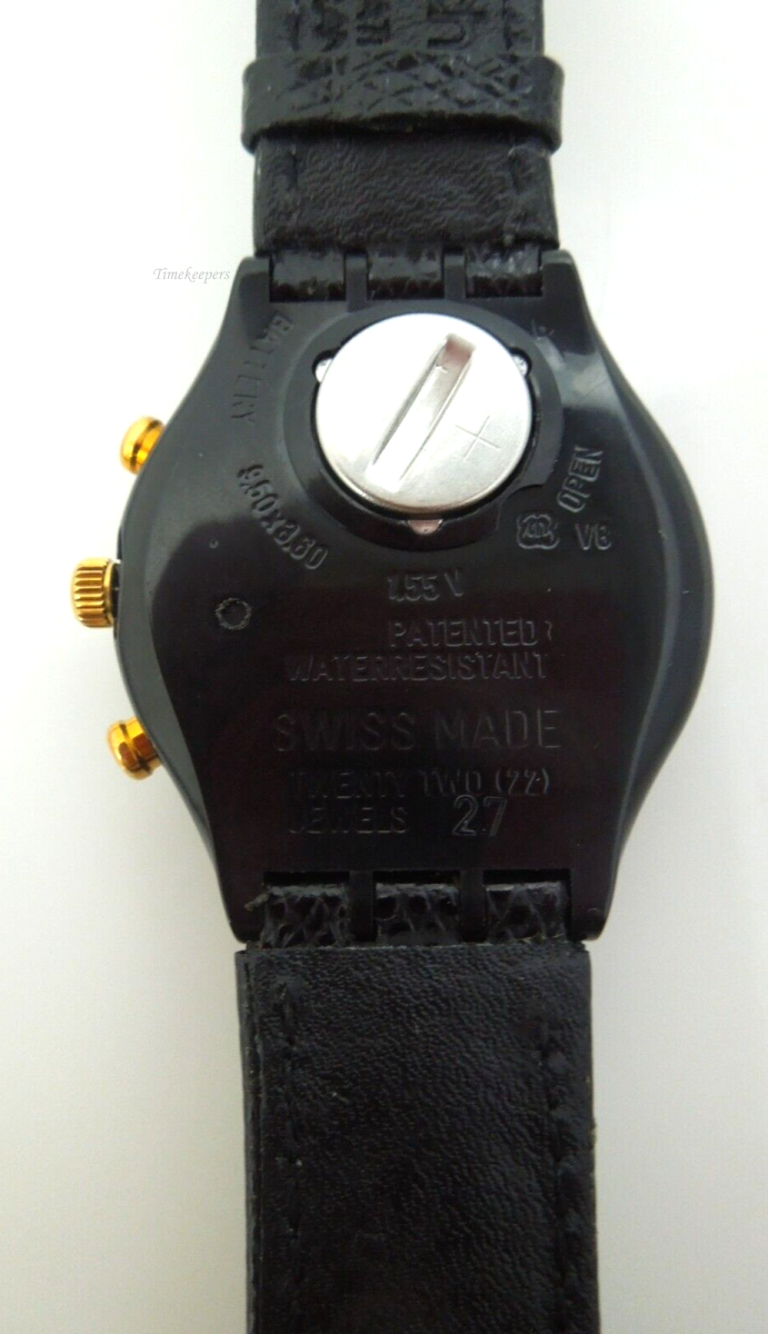 s488 1992 Swatch Watch Vintage Chrono COLOSSAL SCB109 In Box running unworn Leather strap