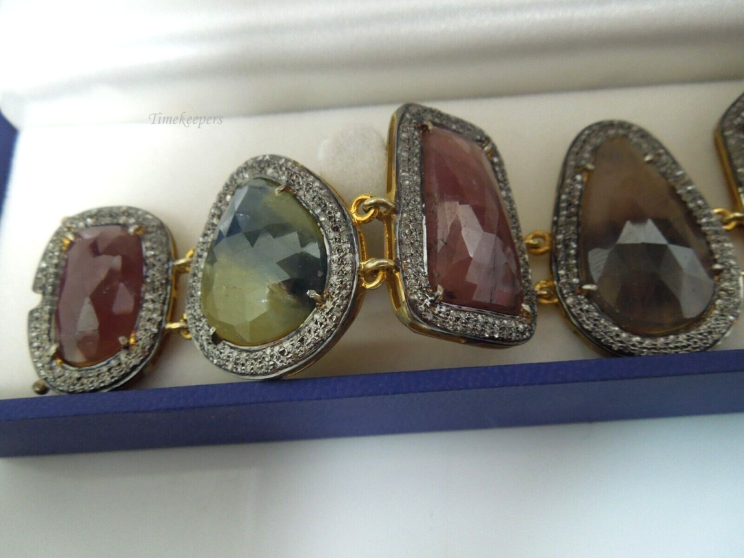 t105 Gemstone Bracelet 925 18k Rhodium Plated Sapphire Diamond 4 cts Bracelet 8"