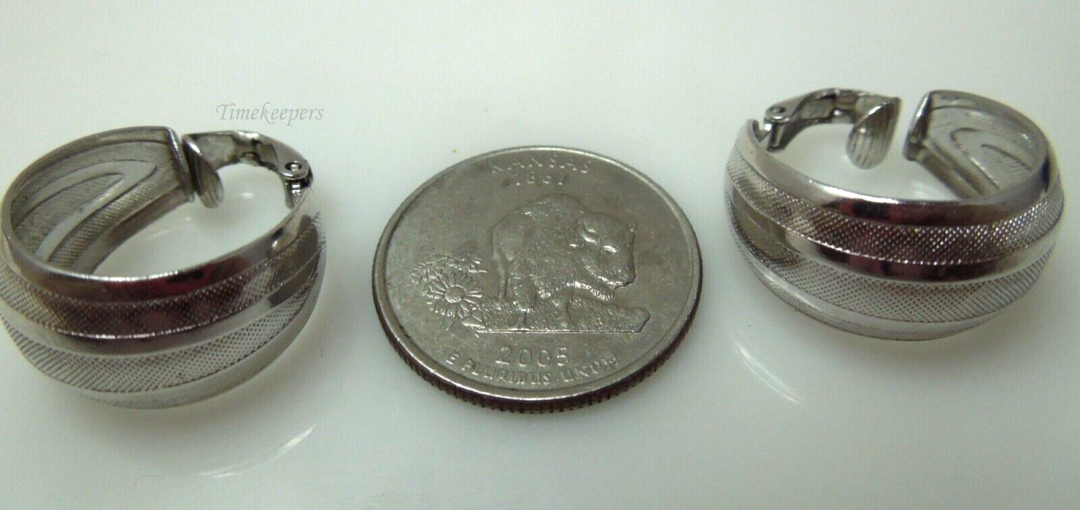 s647 Vintage Silver Tone L.H. Segal California Clip-on Hoop Earrings.