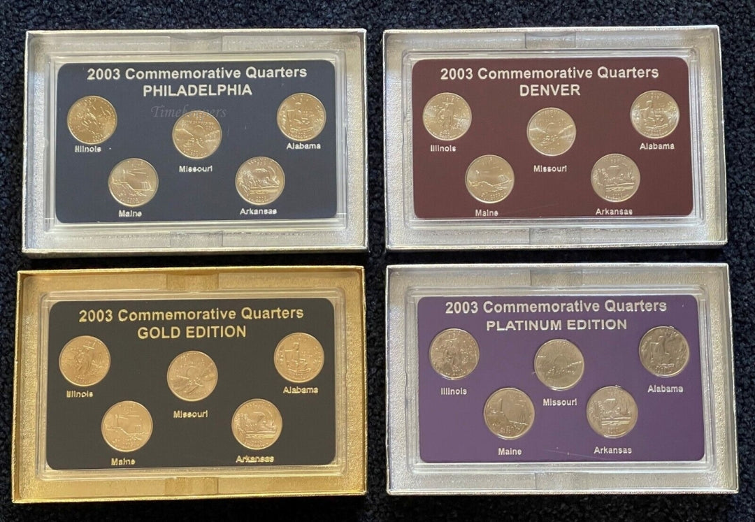 s529 Set of 4 Boxes 2003 Mint - 50 States Commemorative Quarters - Gold, Platinum, Denver, & Philly