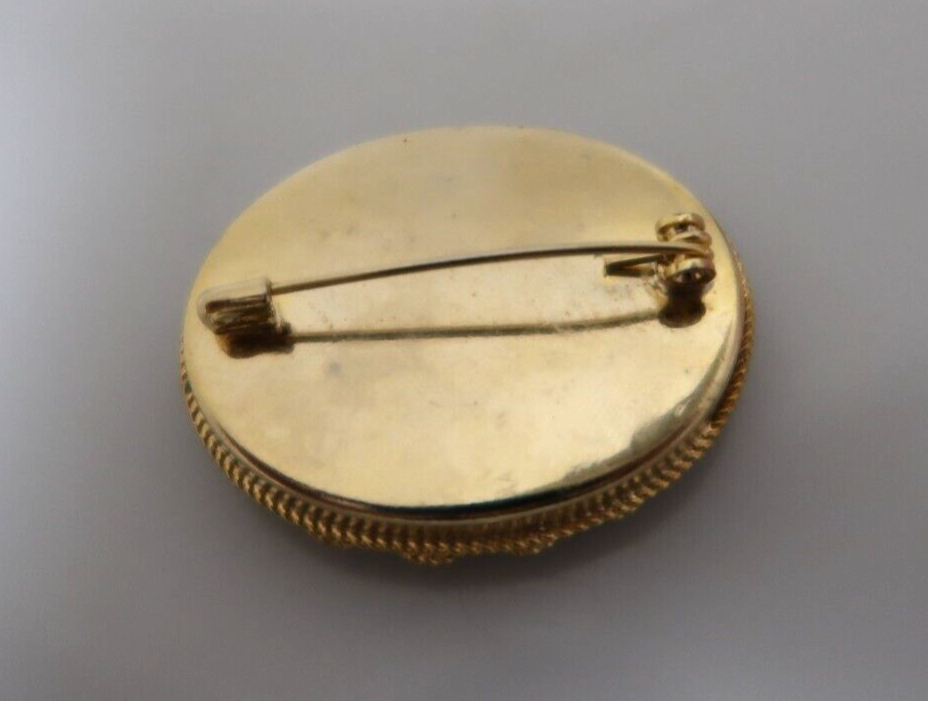 q720 Micro Mosaic Brooch, Floral Micro Mosaic Brooch, Micro Mosaic Pin, Blue, Red, Orange and Green Pin, Gold Metal Base Pin