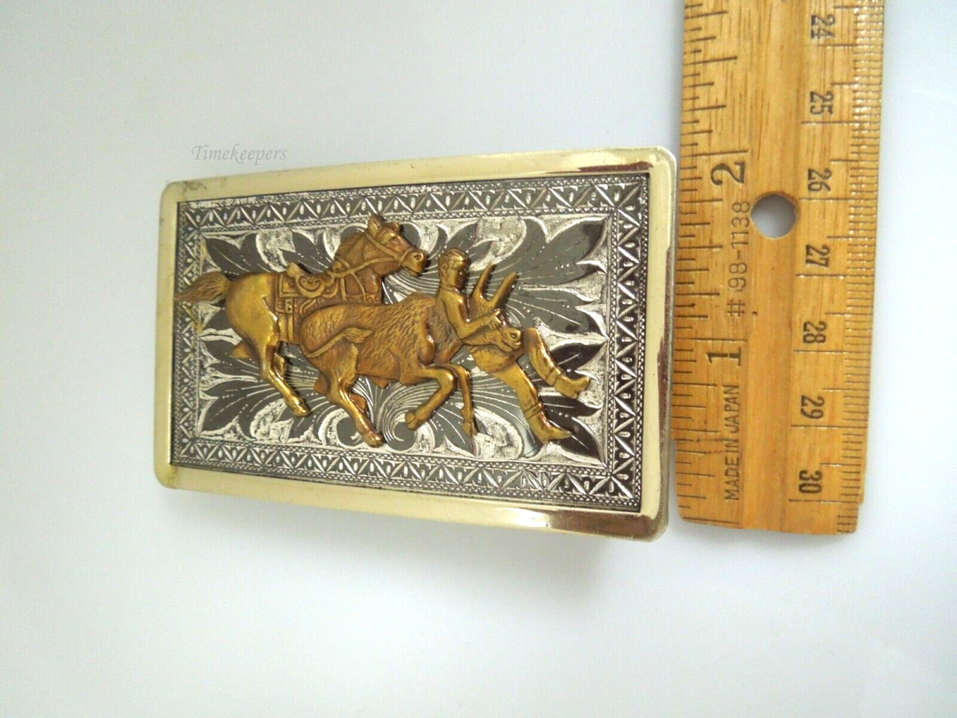 s085 Vintage Wrestling Belt Buckle Ranch Rodeo Silver Vintage Bulldogging Cowboy Horse