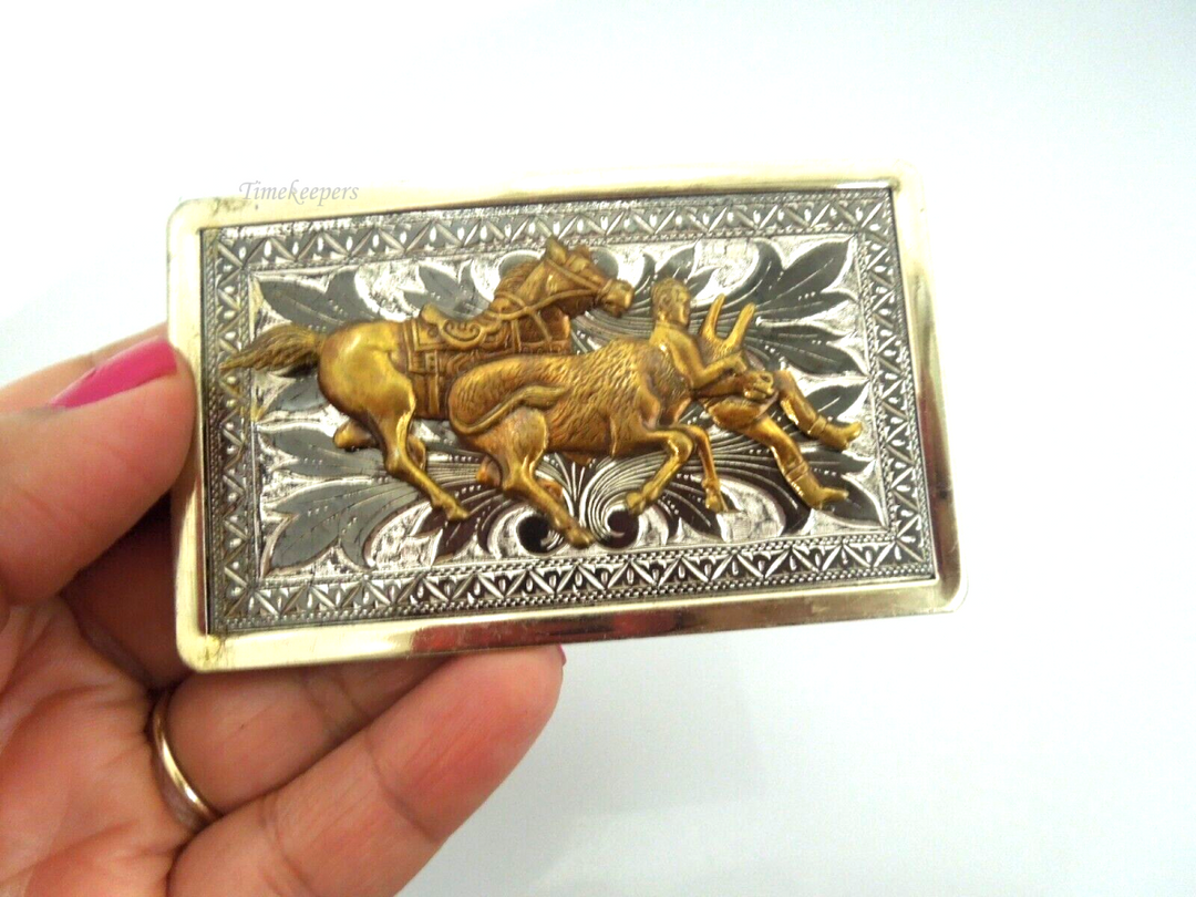 s085 Vintage Wrestling Belt Buckle Ranch Rodeo Silver Vintage Bulldogging Cowboy Horse