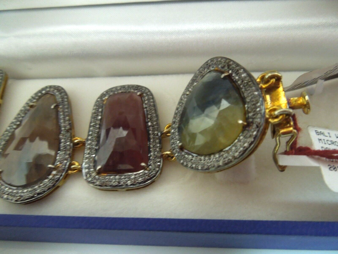 t105 Gemstone Bracelet 925 18k Rhodium Plated Sapphire Diamond 4 cts Bracelet 8"