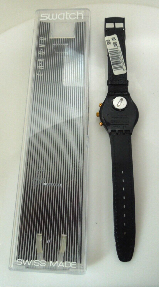 s488 1992 Swatch Watch Vintage Chrono COLOSSAL SCB109 In Box running unworn Leather strap