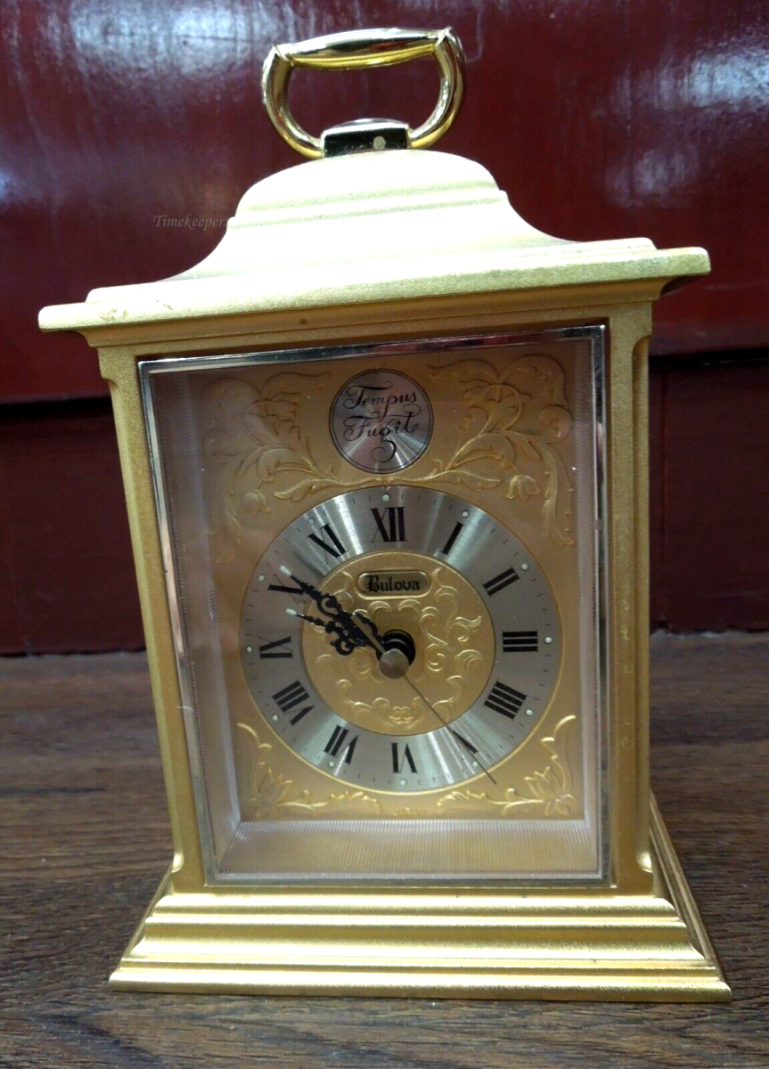 s848 Vintage Jewel Gold Bulova Desk Mantel Clock Tempus Fugit Japan #7RG050