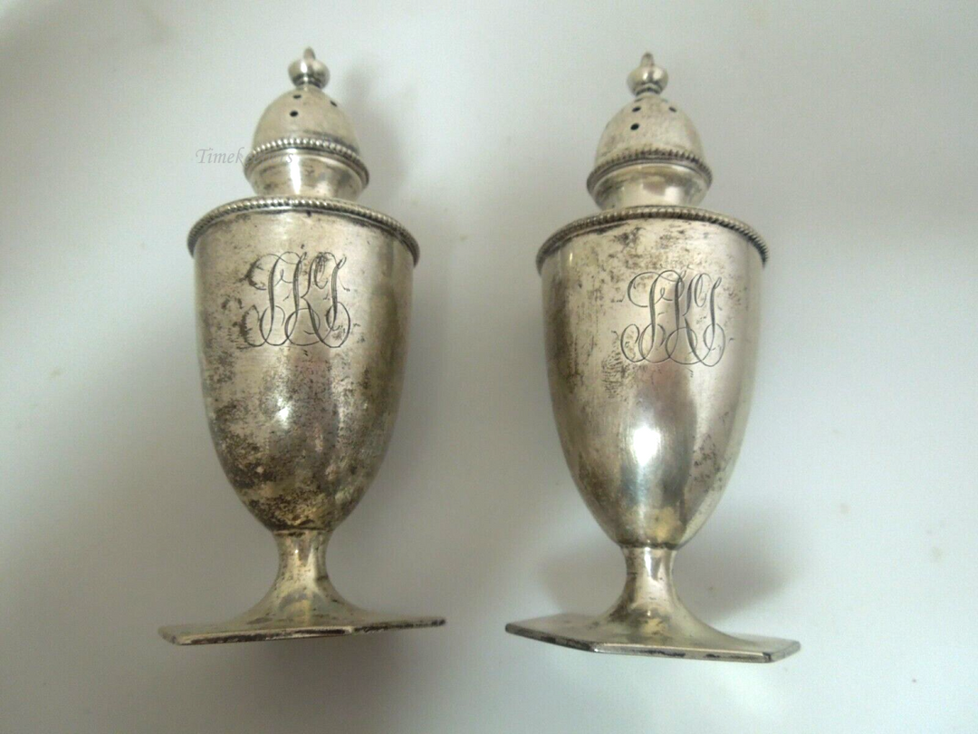 s399 Vintage Sterling Silver Crown Salt & Pepper Shakers  
