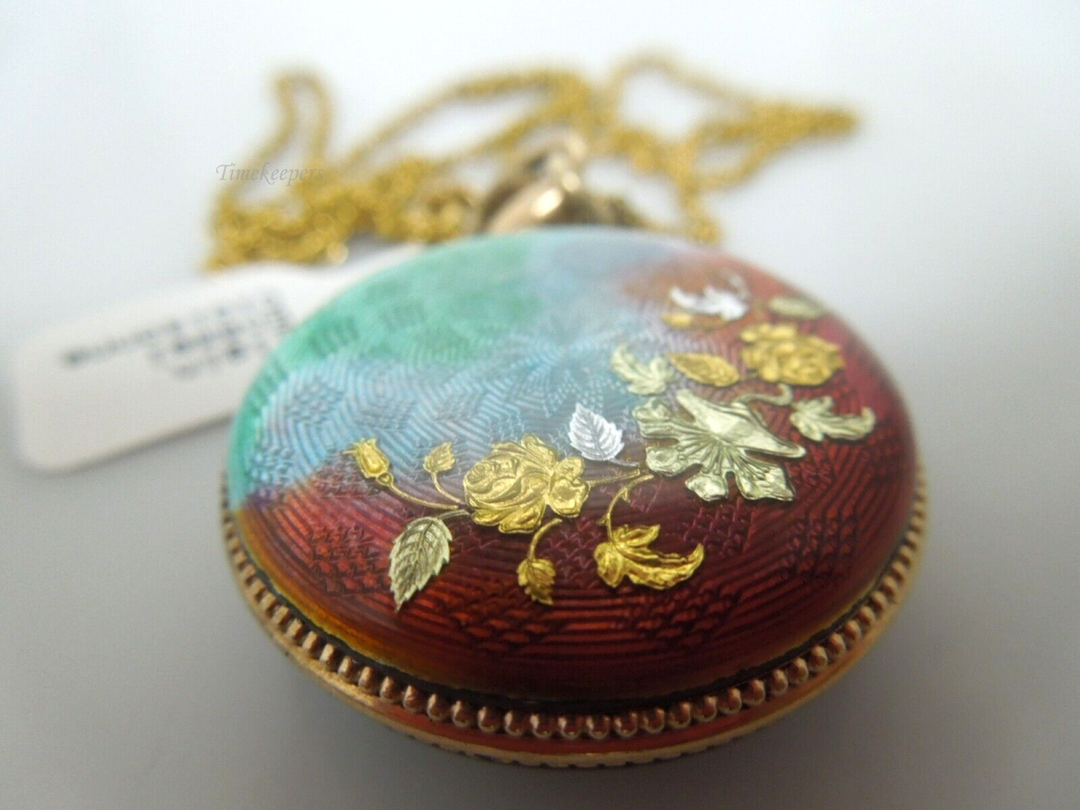 s187 Vintage Elgin Enamel Cloisonne Gold Filled Chain Pocket watch Swiss movement  