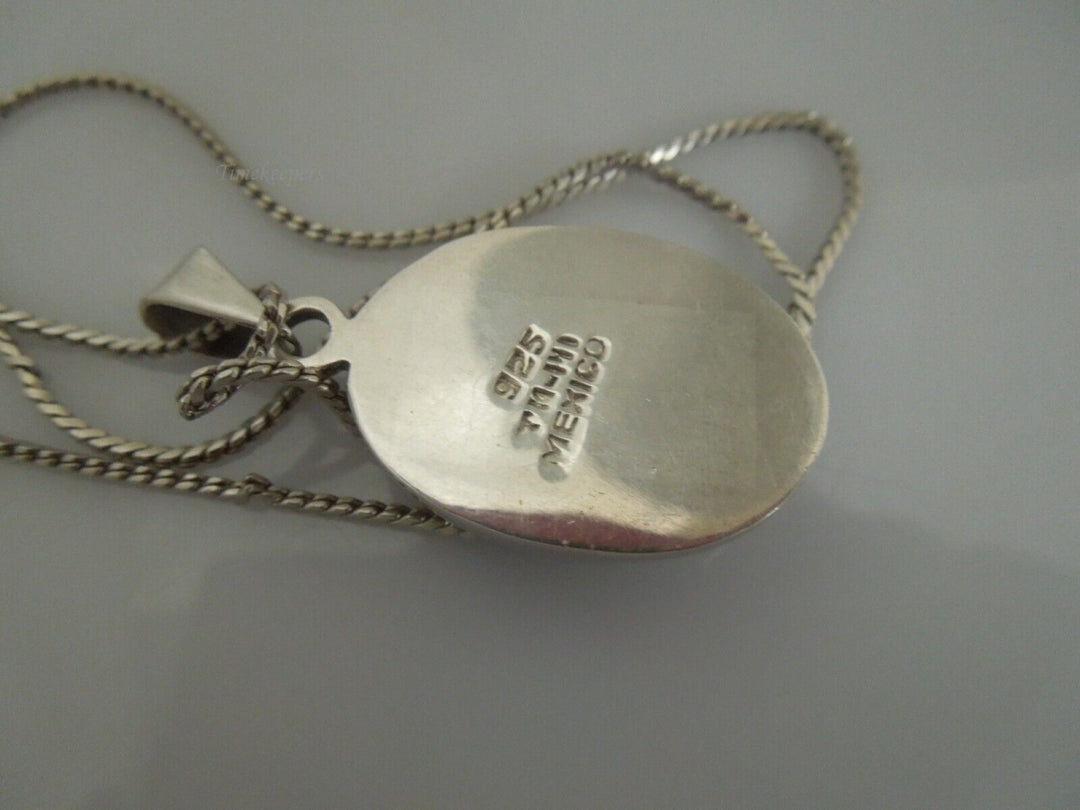 s140 Vintage Sterling Silver Chain And Pink Rhodochrosite Pendant Necklace 18"