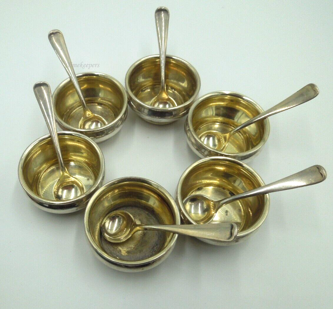 t161 Antique Gorham Sterling Set 6 Gold Wash Salt Dips, 6 Gold Wash Salt Spoons original case Very Rare and Old