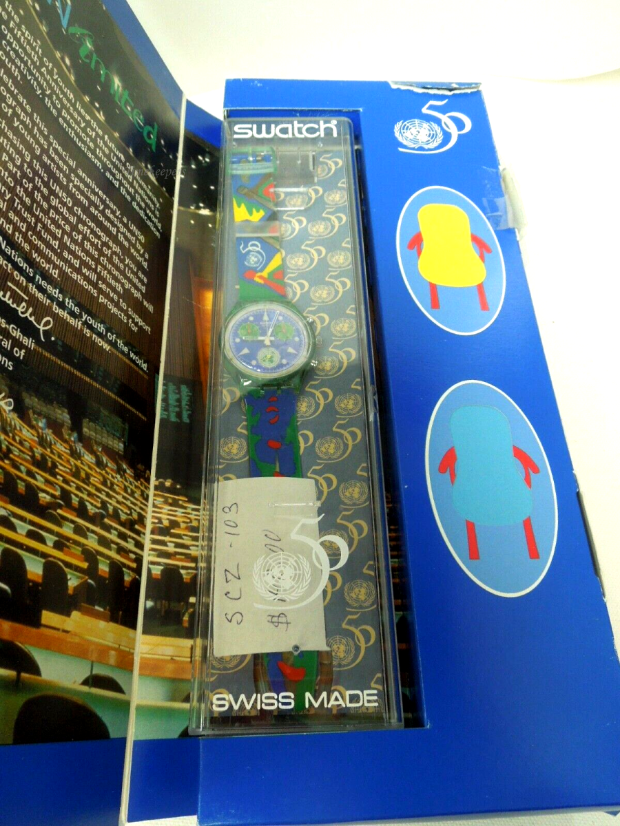 s506 Swatch Watch Chrono United Nations 50th Anniversary SCZ103 1995 New In Box