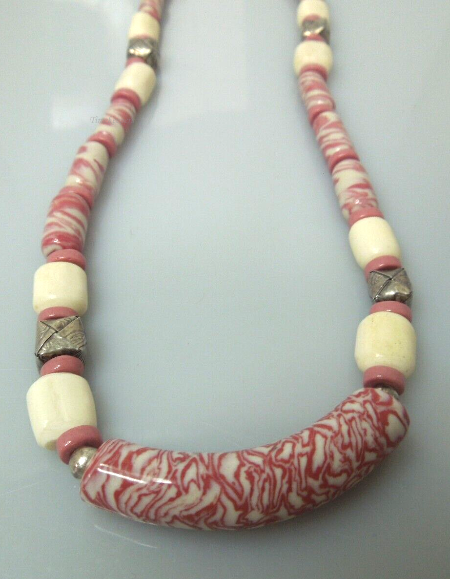 s111 Beautiful Vintage Ceramic Porcelain Beads Necklace 24"