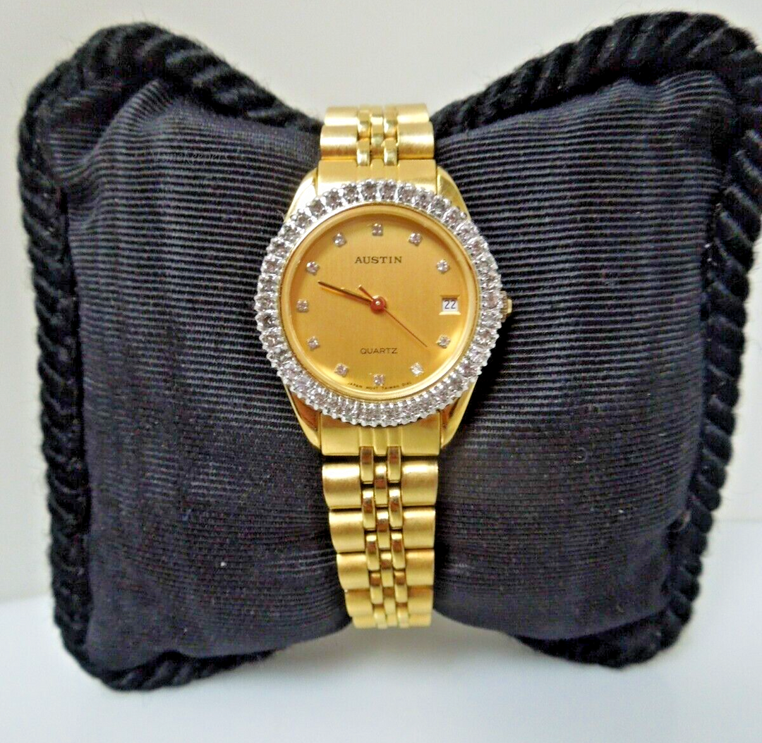t006 Ladies Gold Tone Bling Austin Watch- New Battery Japan Movement Taiwan Dial,Stylish Women Watch