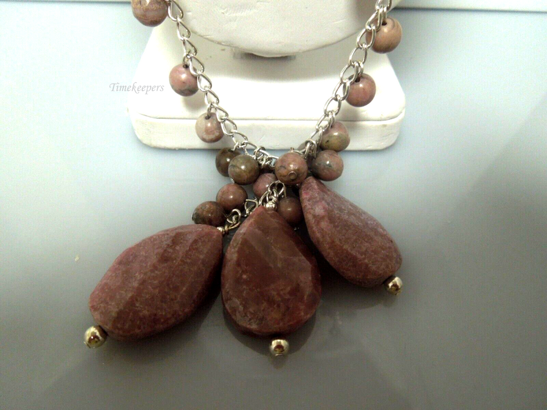 s113 Vintage Rhodonite Beads sterling Silver closure Lariat Necklace 26"  