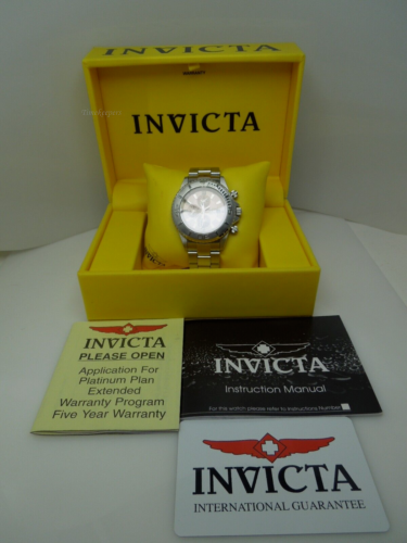 s543 Invicta Chronograph Movement Model 3198 Stainless Steel Mens Watch with Box and Booklet