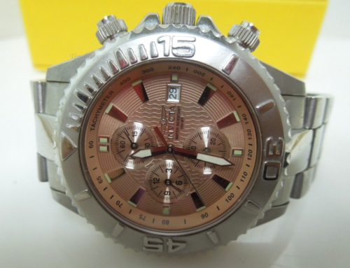 s543 Invicta Chronograph Movement Model 3198 Stainless Steel Mens Watch with Box and Booklet